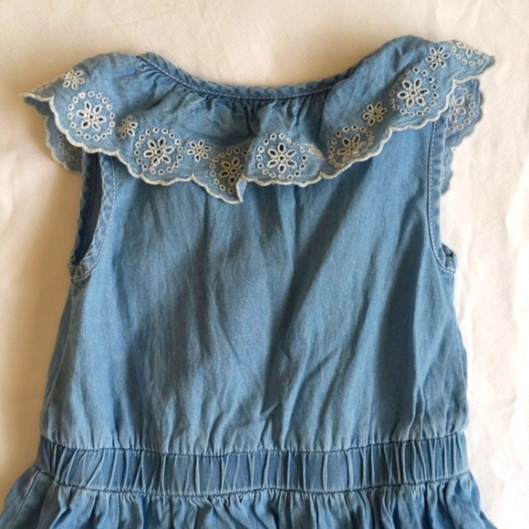 calvin klein jeans eyelet lace ruffle denim chambray tiered dress 4T toddler - Picture 11 of 11
